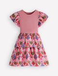 Mix Twirly Dress-Multi Diamond Floral