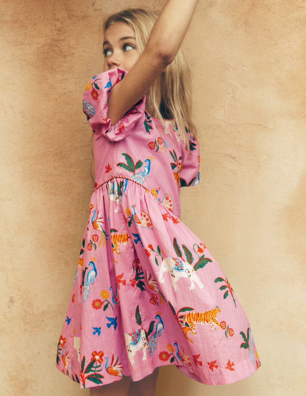 V-Waist Dress-Formica Pink Tropical Animals
