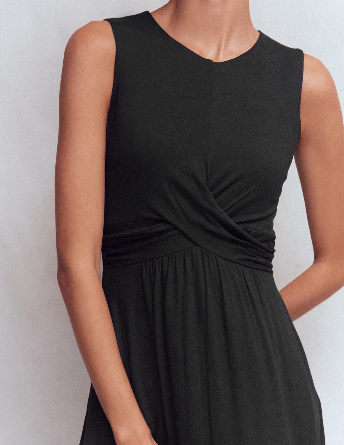 Cross Waist Jersey Dress-Black
