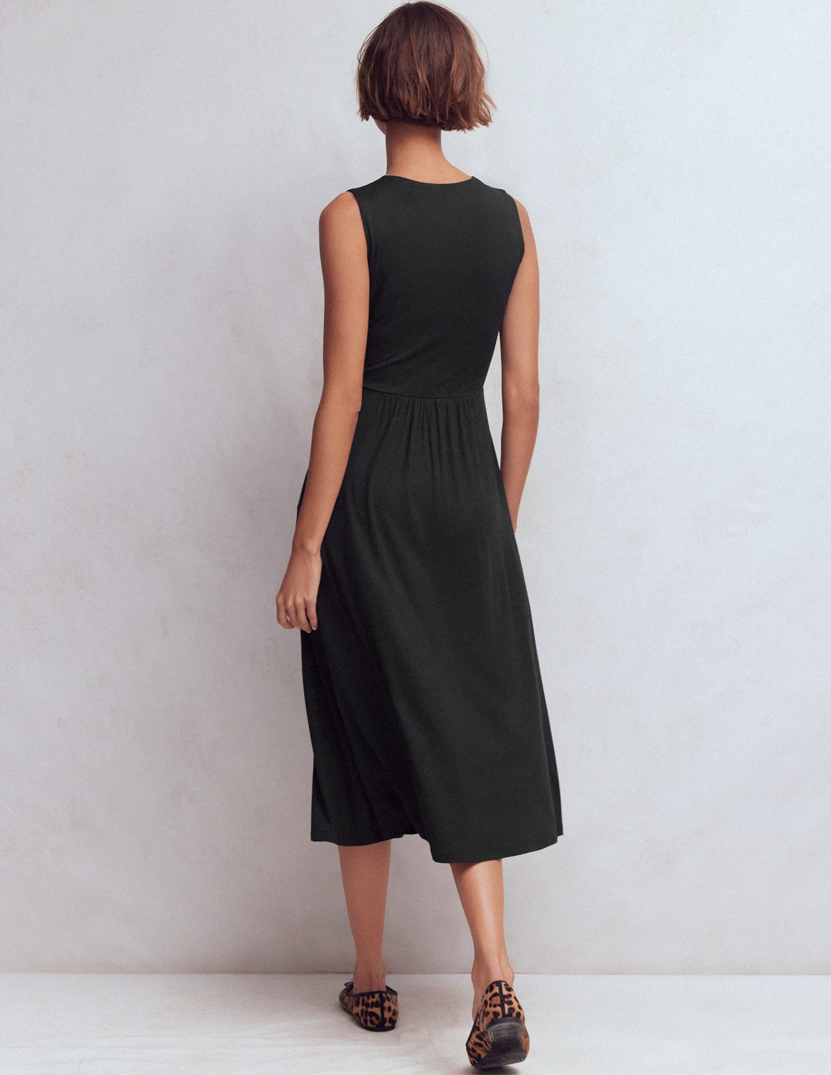 Cross Waist Jersey Dress-Black