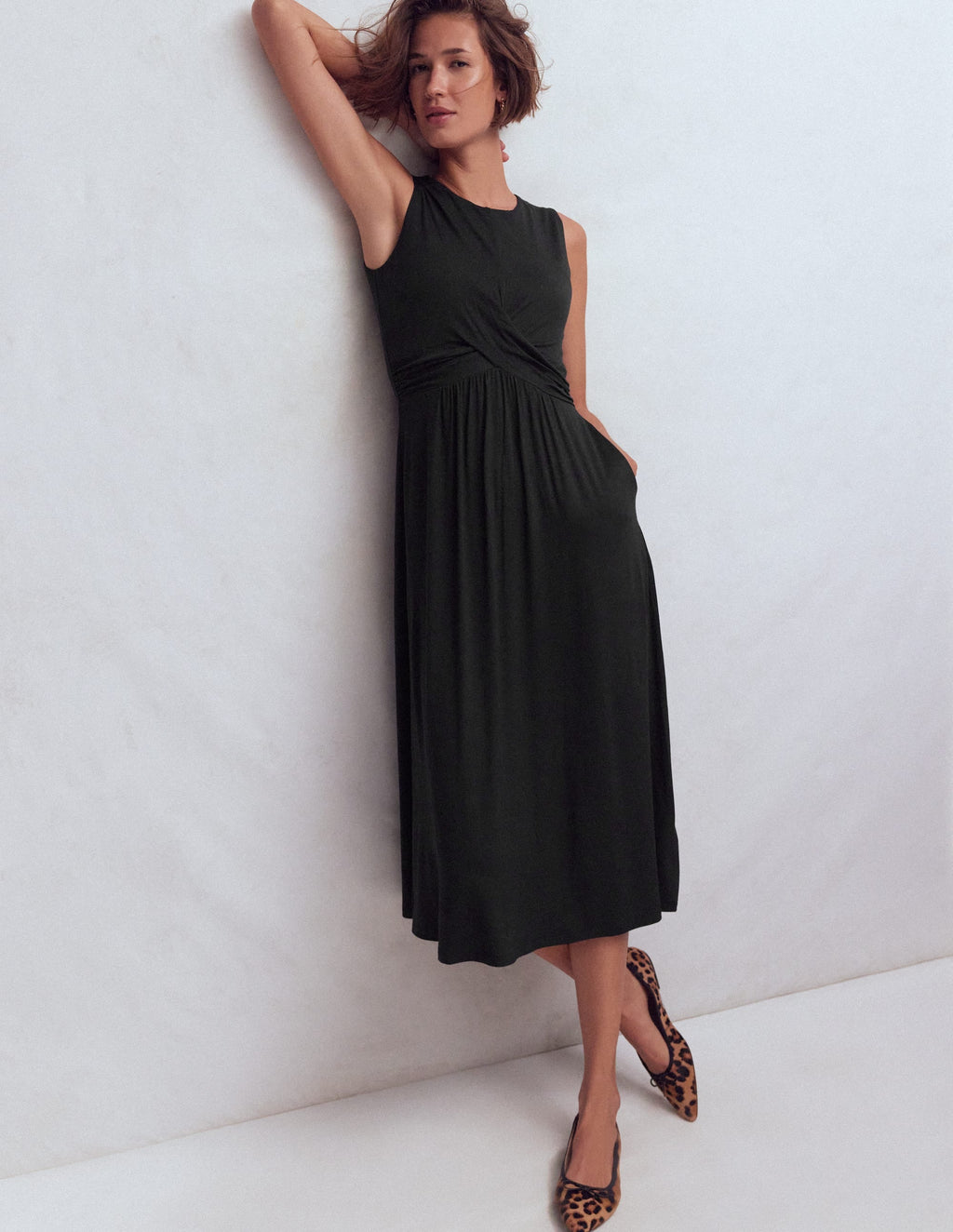 Cross Waist Jersey Dress-Black