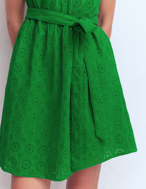 Double Cloth Short Dress-Highland Green Broderie