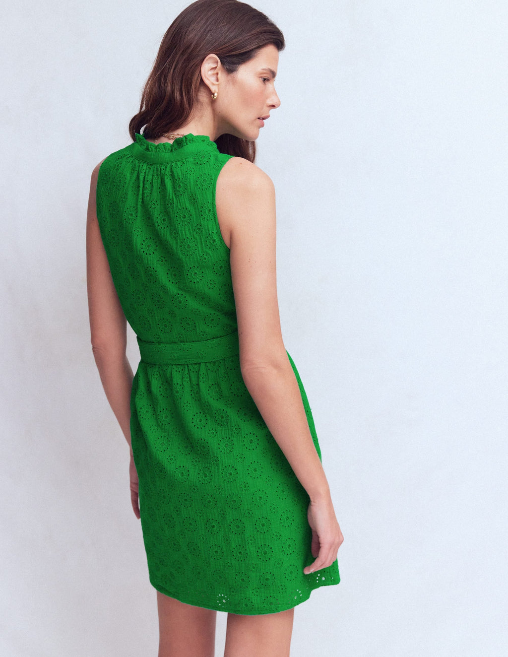 Double Cloth Short Dress-Highland Green Broderie