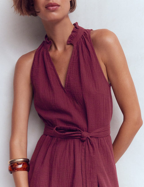 Double Cloth Short Dress-Deep Wisteria