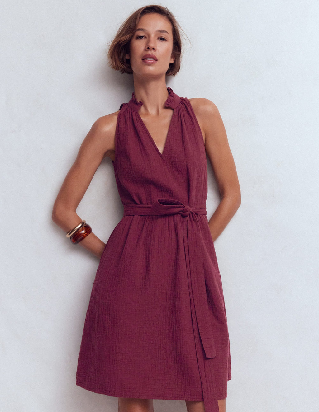 Double Cloth Short Dress-Deep Wisteria