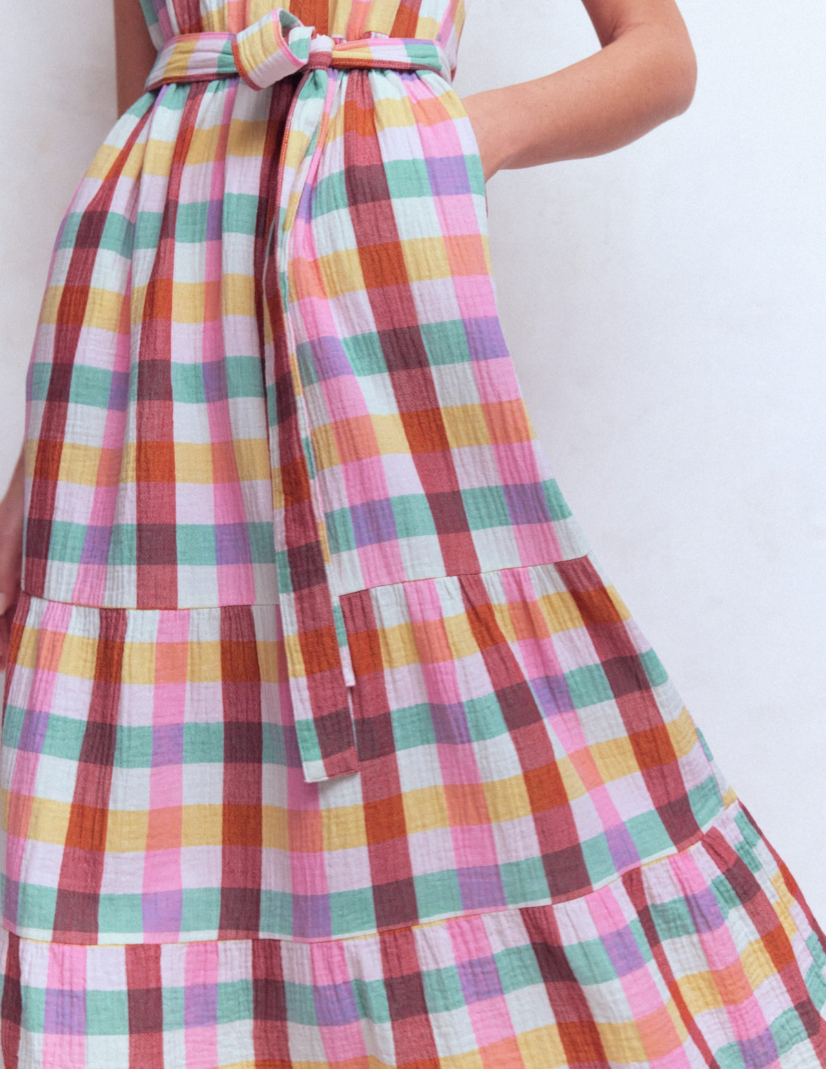 Double Cloth Maxi Dress-Multi Check