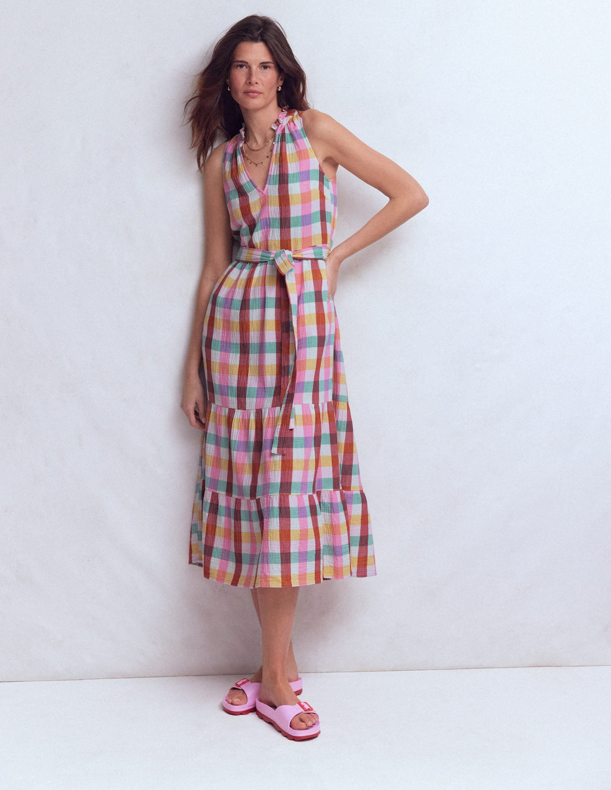 Double Cloth Maxi Dress-Multi Check