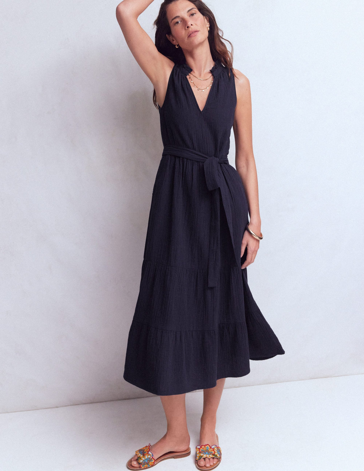 Double Cloth Maxi Dress-Navy