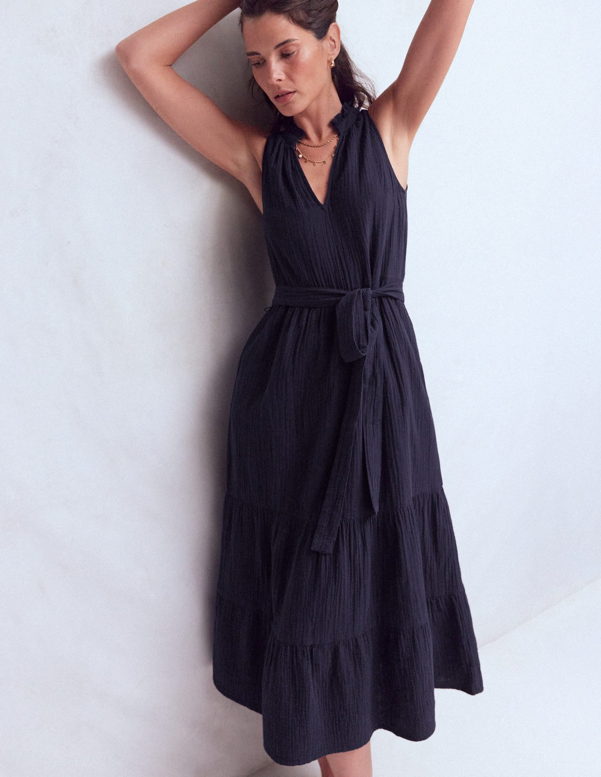 Double Cloth Maxi Dress-Navy